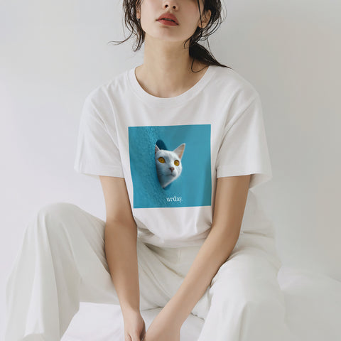 urday【Animal／White Cat／LB】フォトTシャツ（1298002）ホワイト/urday（マミアン）