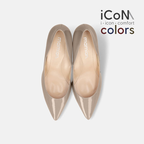 Basic Item SALE10%OFF：2024AW：iCoN COLORS：ポインテッドトゥ エナメル パンプス（C76531）グレージュE/mamian（マミアン）