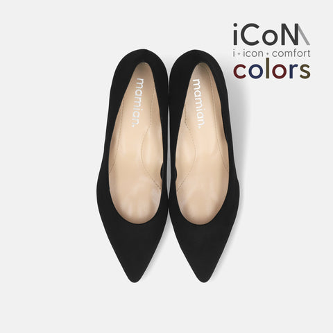 予約：2024AW：iCoN COLORS：ポインテッドトゥ スエード パンプス（C57172）ブラックS/mamian（マミアン）