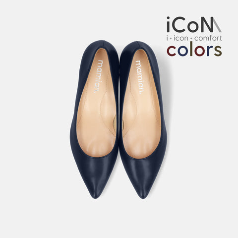 予約：Basic Item SALE10%OFF：2024AW：iCoN COLORS：ポインテッドトゥ スムース パンプス（C57173）ネイビー/mamian（マミアン）