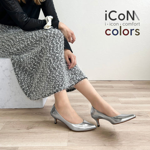 Basic Item SALE10%OFF：2024AW：iCoN COLORS：ポインテッドトゥ スムース パンプス（C57173）シルバー/mamian（マミアン）