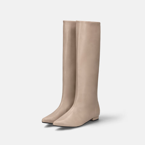 ラストワン2025AW：ワイドシャフト フラット ロングブーツ（m17059）グレージュ