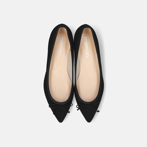 2026SSBI：ポインテッドトゥ フラット バレエシューズ（1333）ブラックサテン/mamian（マミアン）