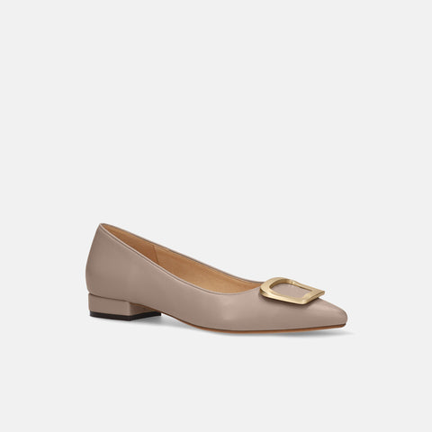 2022AW: Flat shoes with pointed toe buckle (4785) Greige S