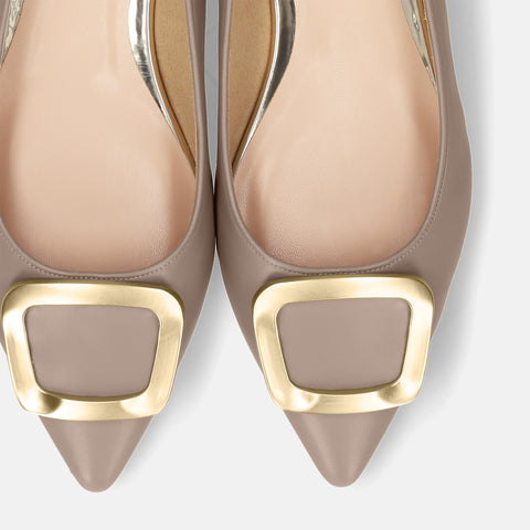 2022AW: Flat shoes with pointed toe buckle (4785) Greige S