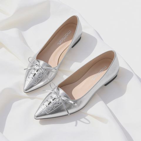 予約：2026SS：レースアップデザイン フラットシューズ（m17047）シルバー/mamian（マミアン）