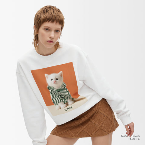 予約：urday【cat】アートワークスウェットシャツ（u-a-sw-0001-01）ホワイト/urday（マミアン）